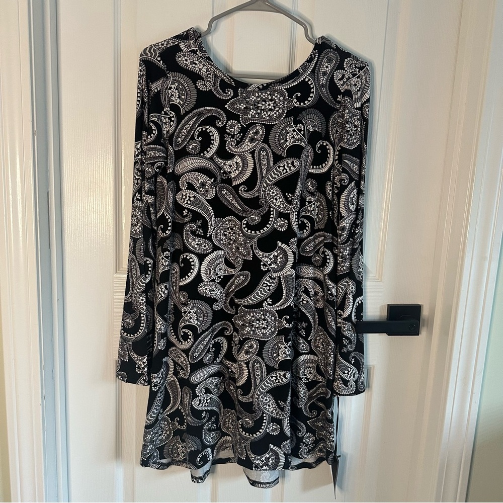 Michael Lauren Elegant Black and White Paisley Women's Dress